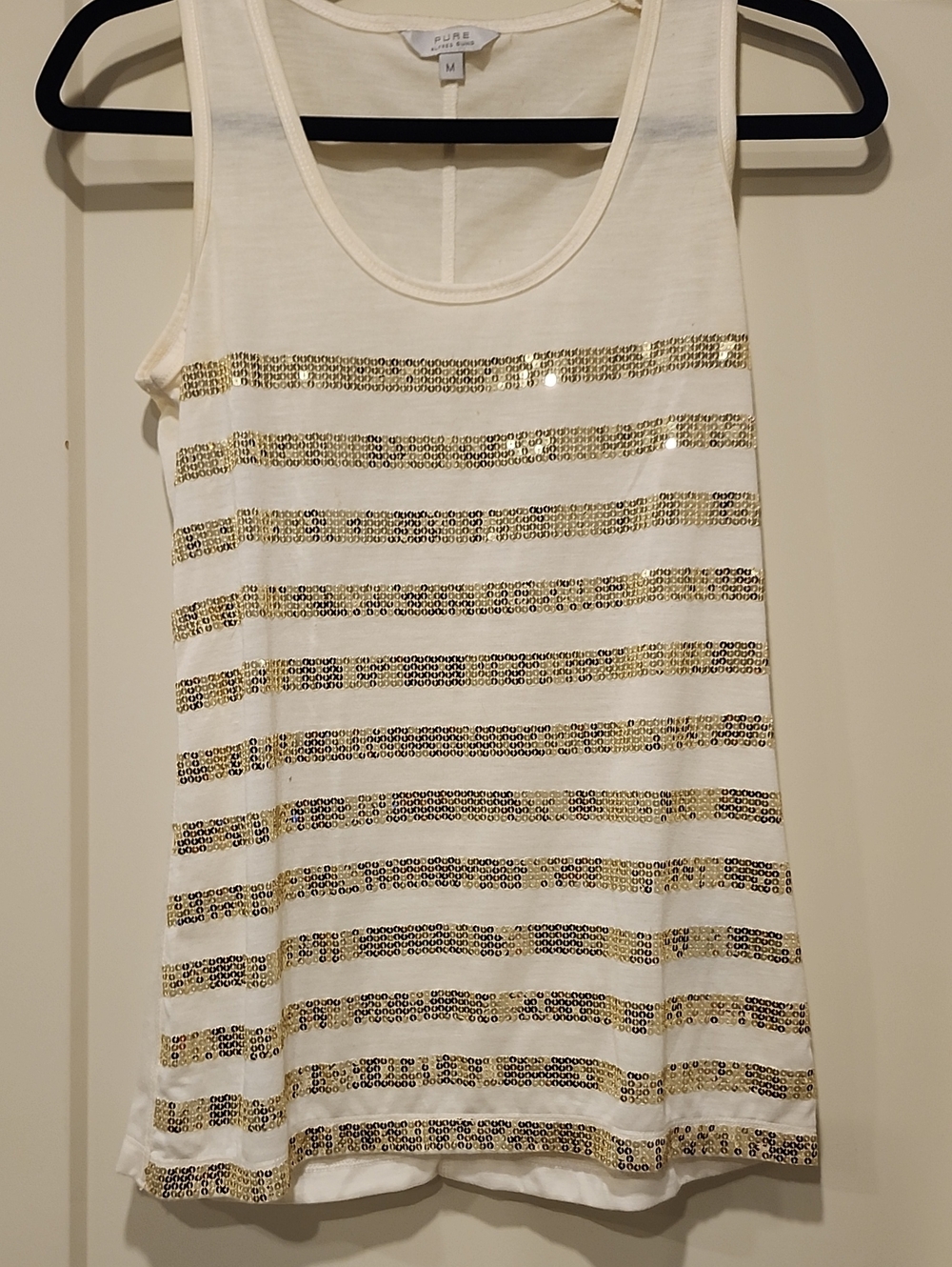 Pur Cream Tank Top with Gold Sequin Stripes